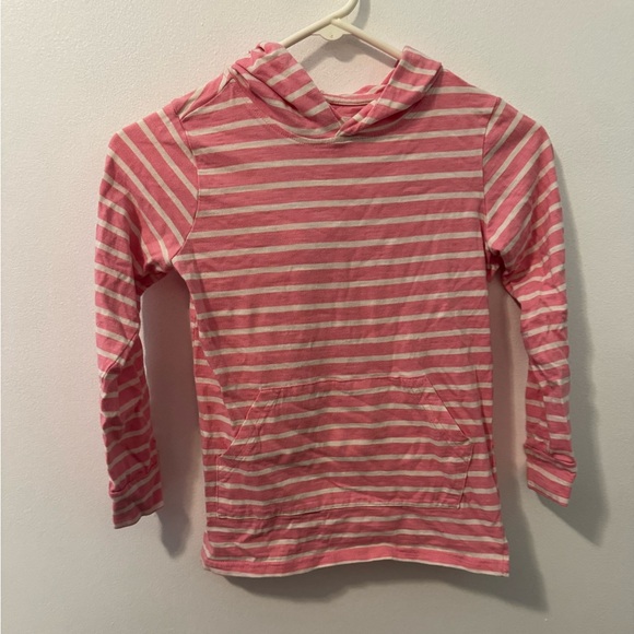 Quince Other - Quince Pink and White Striped Kids Long Sleeve Shirt with Hood, Size 8